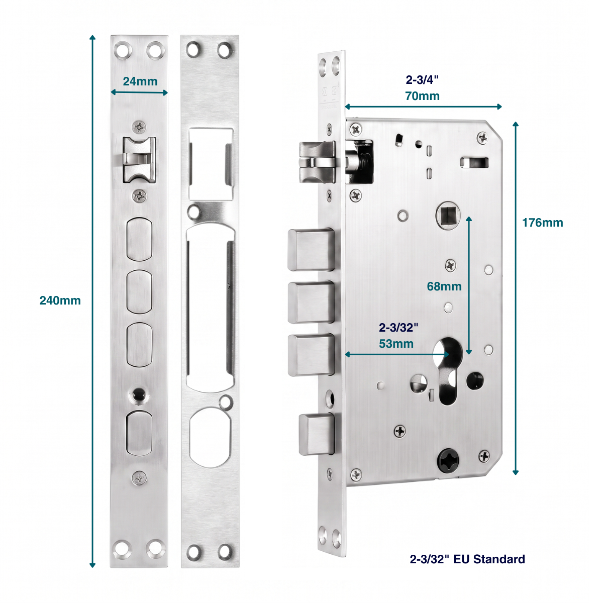 Prodillo Mortise Sashlock | 53mm backset 2-3/32" EU Standard Size