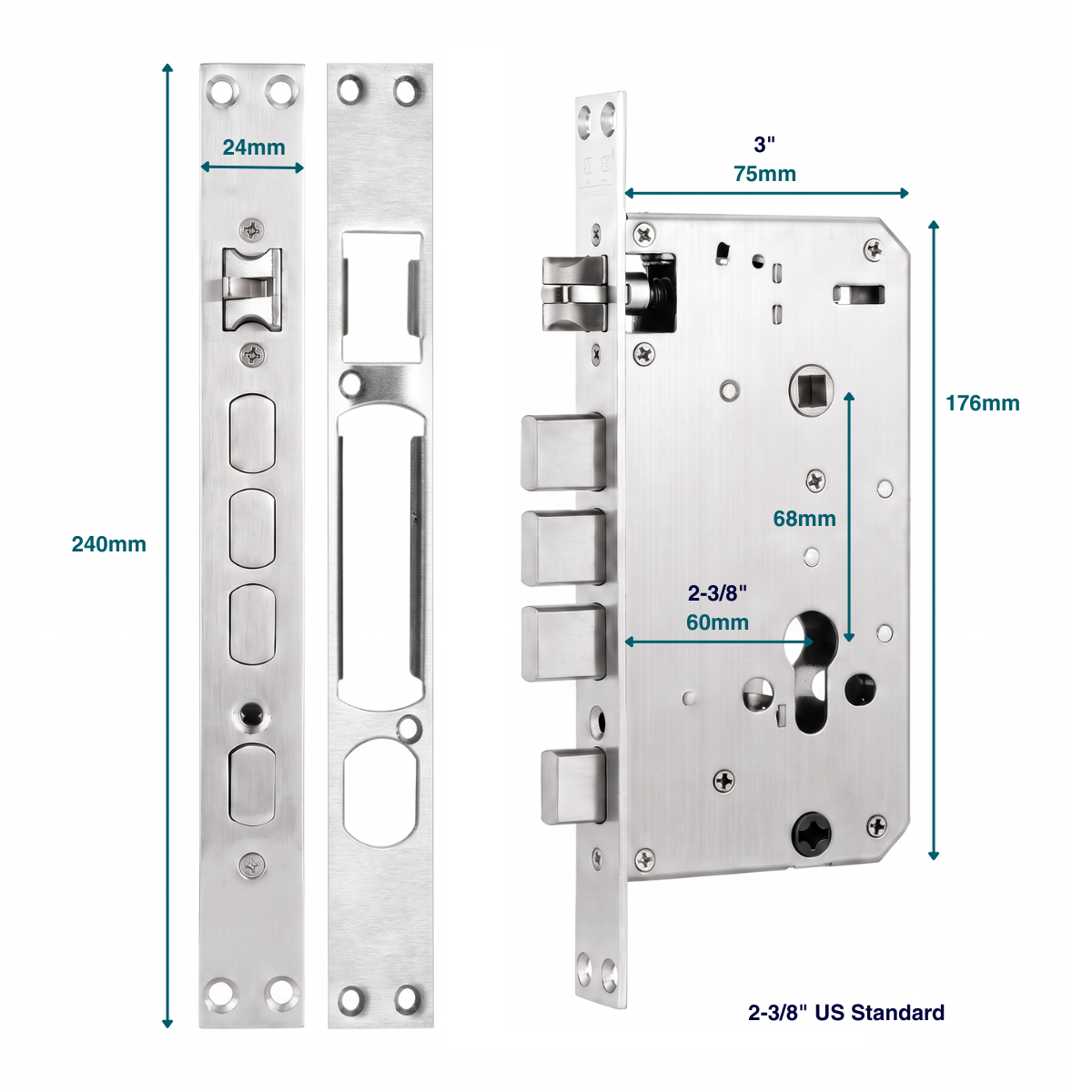 Prodillo Mortise Sashlock | 60mm backset 2-3/8" US Standard Size
