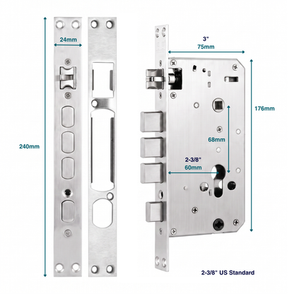Prodillo Mortise Sashlock | 60mm backset 2-3/8" US Standard Size