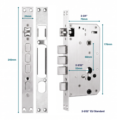Prodillo Mortise Sashlock | 53mm backset 2-3/32" EU Standard Size