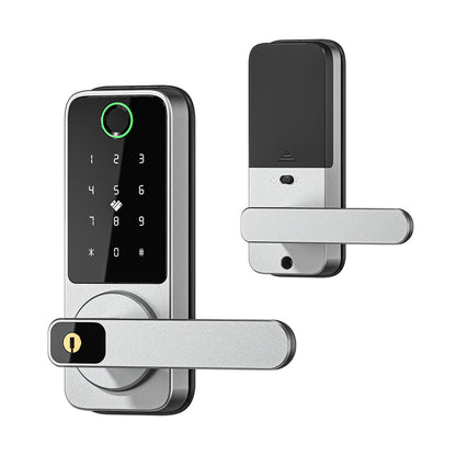 Digital door lock with keypad and handle on a white background - Prodillo
