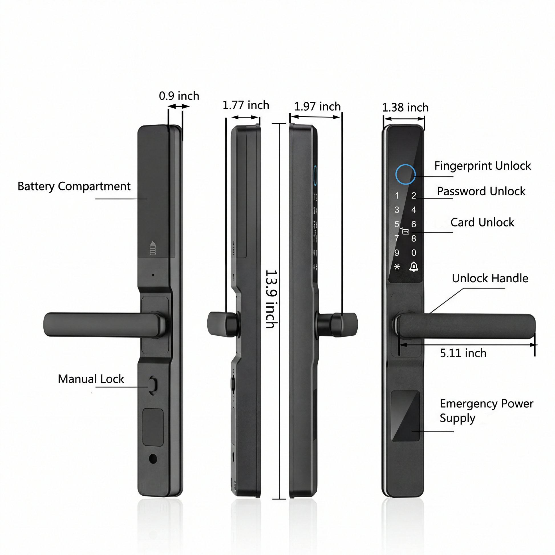Prodillo MS01 Black smart lock Product Specifications and Measurements