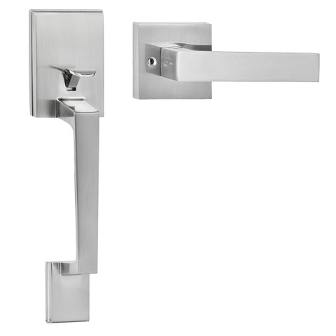 Silver Nickel Finish Door Handle Set - Modern Door Hardware for Exteriors - Prodillo