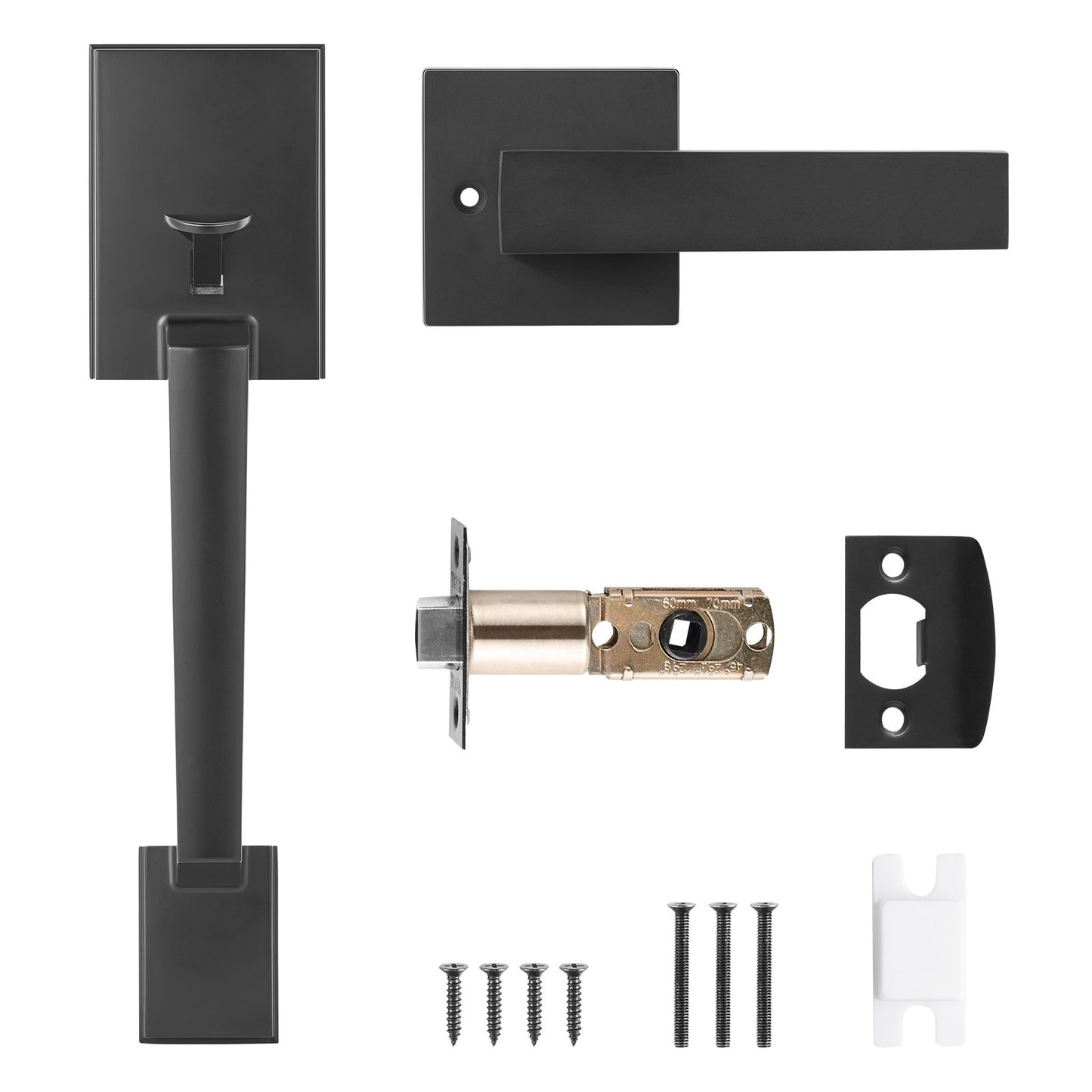 Matte Black Finish Door Handle Set - Modern Door Hardware Components - Prodillo