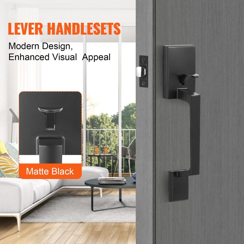 Door Handle Set with Lever - Matte Black Finish