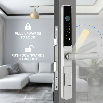 Prodillo MS01 Digital door lock with user instructions on a modern interior background