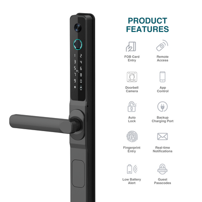 Prodillo MS02 | Smart door lock with doorbell camera, electronic passcode, fingerprint entry, mobile app control, auto locking