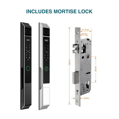 Prodillo Z10 smart lock with mortise lock component on a white background