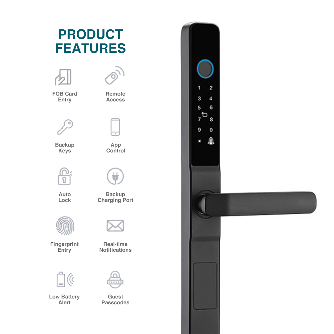 Prodillo MS01 smart lock product features - remote access, auto lock, fingerprint entry, mobile app access, passcode entry