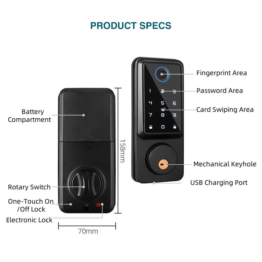 Prodillo B-Serie Smart Fingerabdruck-Riegelschloss - Nickel